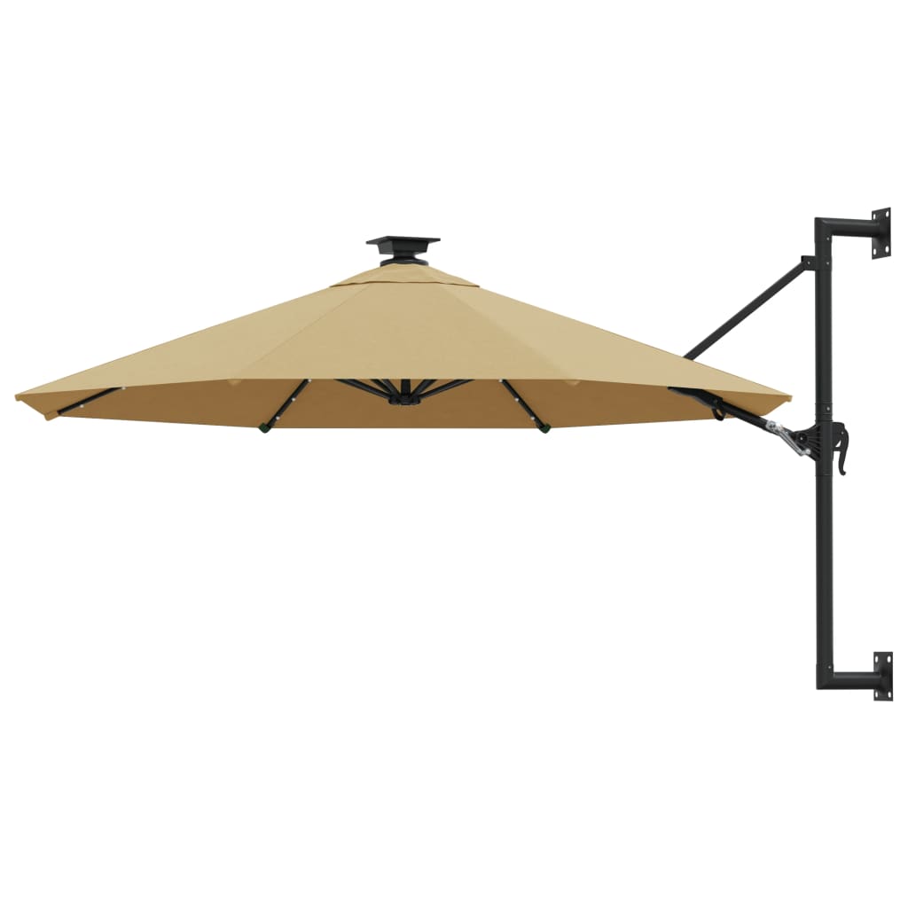 Umbrelă soare LED montaj pe perete stâlp metal gri taupe 300cm