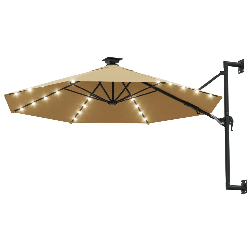 Umbrelă soare LED montaj pe perete stâlp metal gri taupe 300cm