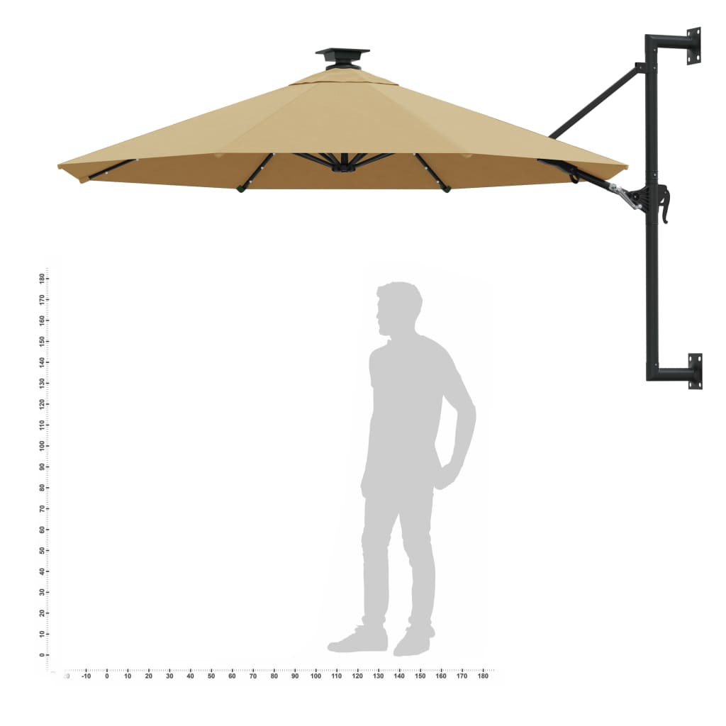 Umbrelă soare LED montaj pe perete stâlp metal gri taupe 300cm