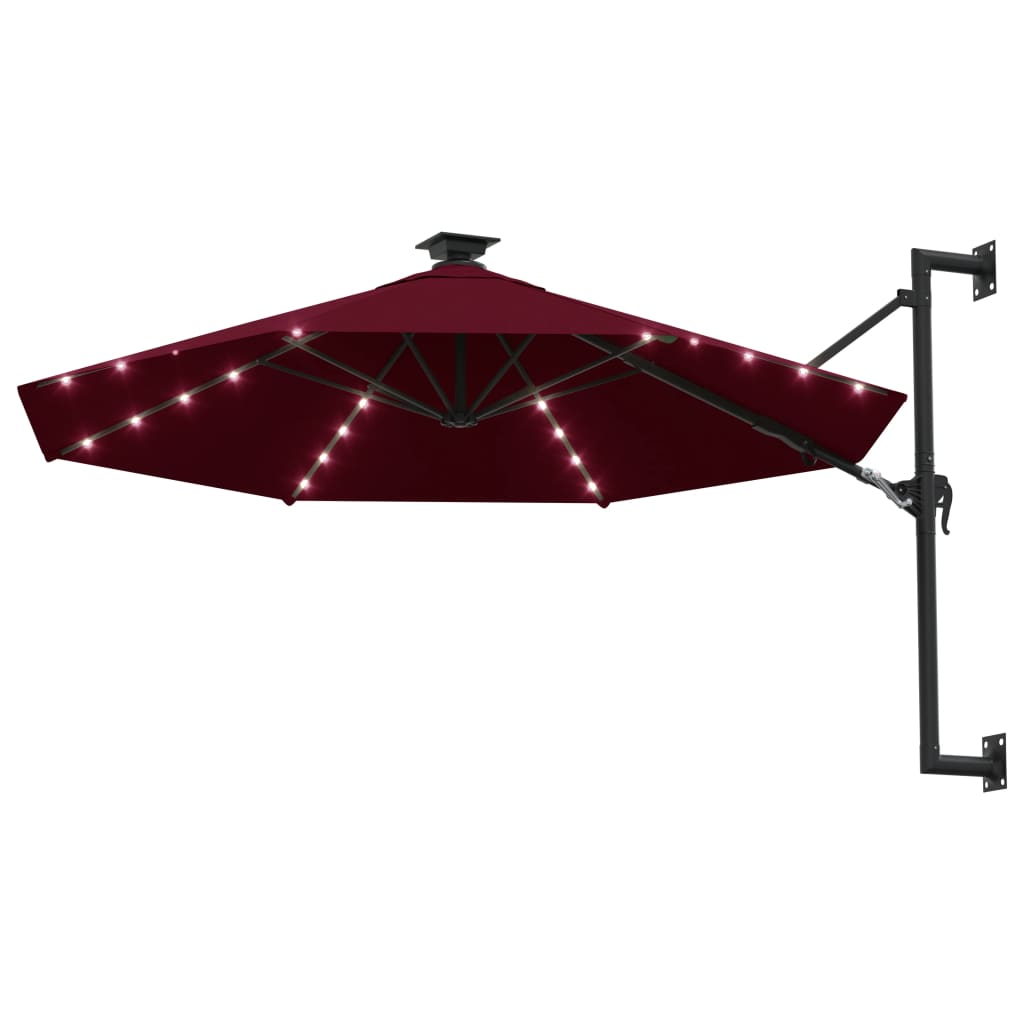 Umbrelă soare LED montaj pe perete stâlp metal vișiniu 300 cm