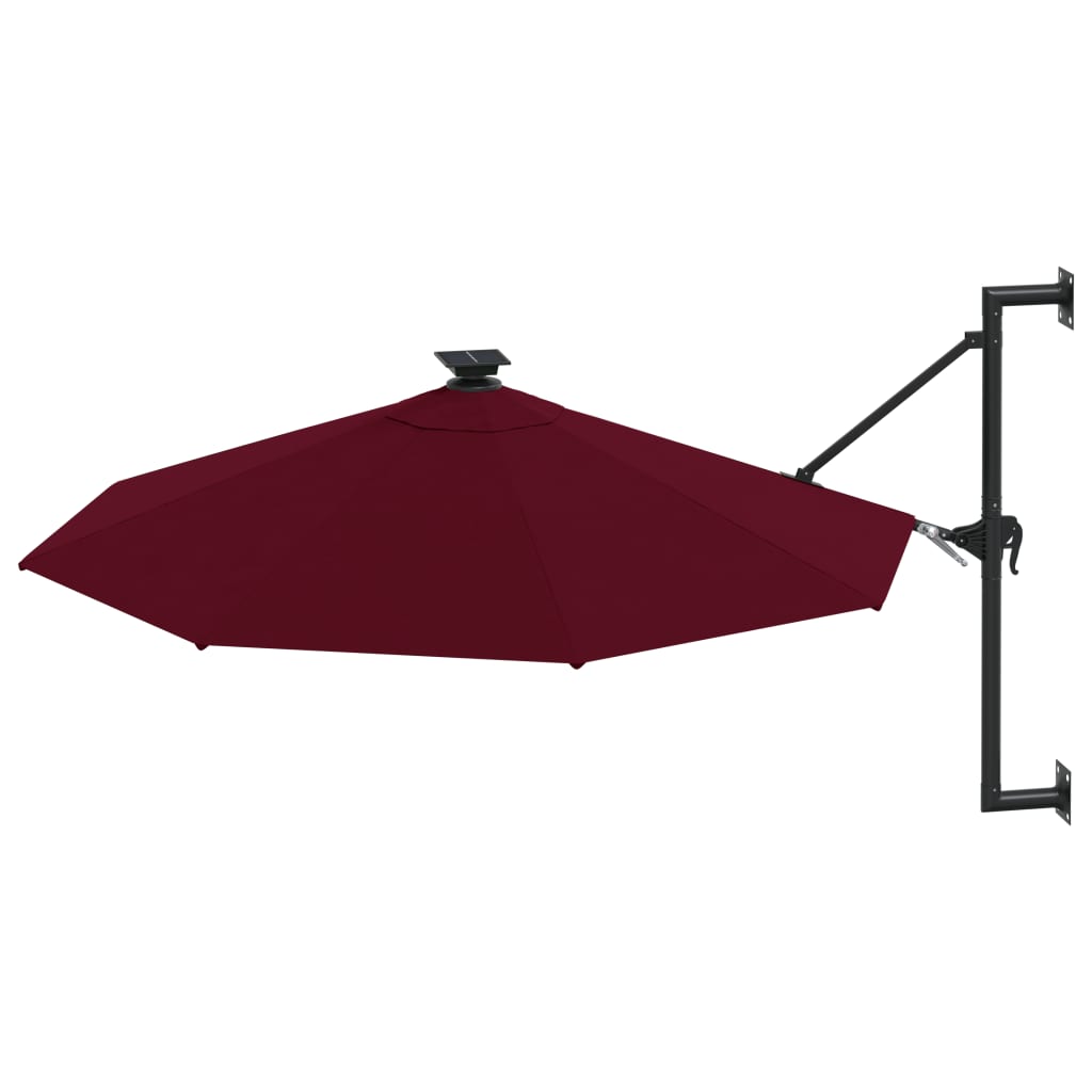 Umbrelă soare LED montaj pe perete stâlp metal vișiniu 300 cm