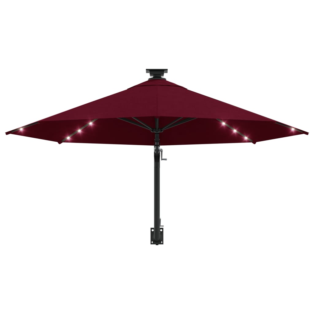 Umbrelă soare LED montaj pe perete stâlp metal vișiniu 300 cm