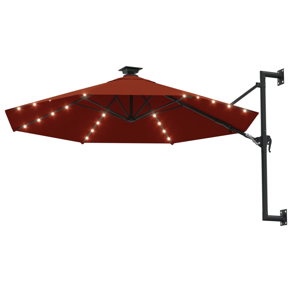 Umbrelă soare LED montaj pe perete stâlp metal cărămiziu 300cm