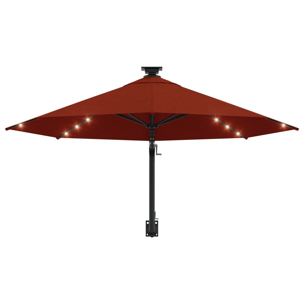 Umbrelă soare LED montaj pe perete stâlp metal cărămiziu 300cm