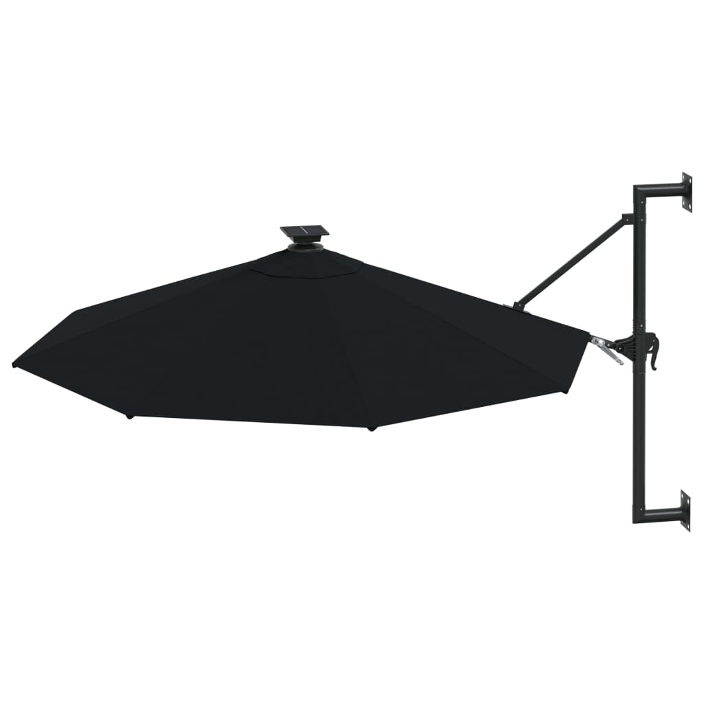 Umbrelă soare LED montaj pe perete stâlp metal negru 300 cm