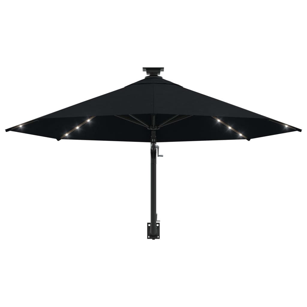 Umbrelă soare LED montaj pe perete stâlp metal negru 300 cm