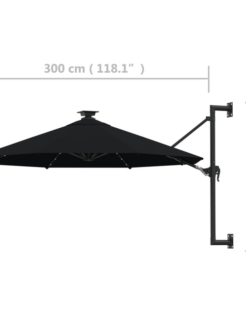 Încărcați imaginea în vizualizatorul Galerie, Umbrelă soare LED montaj pe perete stâlp metal negru 300 cm
