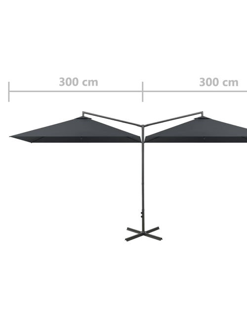 Încărcați imaginea în vizualizatorul Galerie, Umbrelă de soare dublă cu stâlp din oțel, antracit, 600x300 cm
