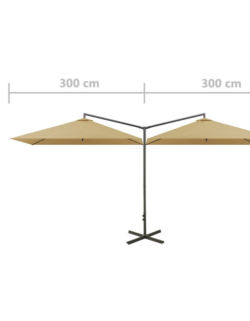 Încărcați imaginea în vizualizatorul Galerie, Umbrelă de soare dublă cu stâlp din oțel, taupe, 600x300 cm
