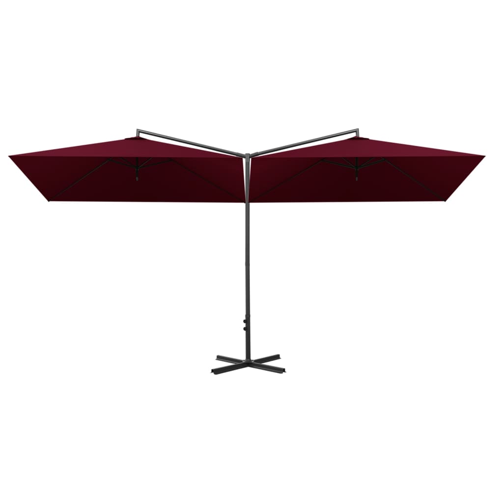 Umbrelă de soare dublă, stâlp din oțel, roșu bordo, 600x300 cm