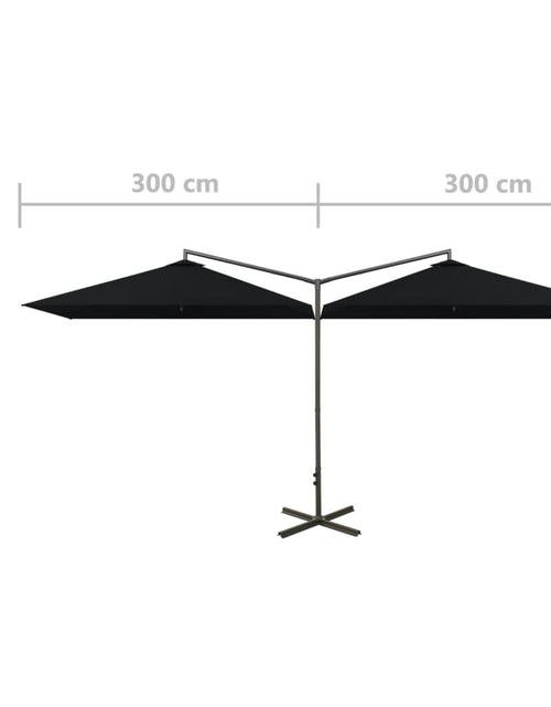 Загрузите изображение в средство просмотра галереи, Umbrelă de soare dublă, stâlp din oțel, negru, 600x300 cm
