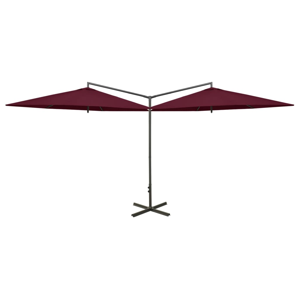 Umbrelă de soare dublă, stâlp din oțel, roșu bordo, 600 cm