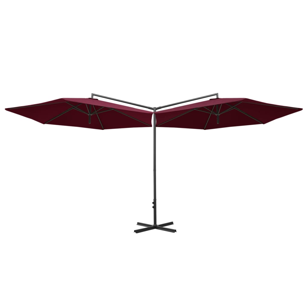 Umbrelă de soare dublă, stâlp din oțel, roșu bordo, 600 cm