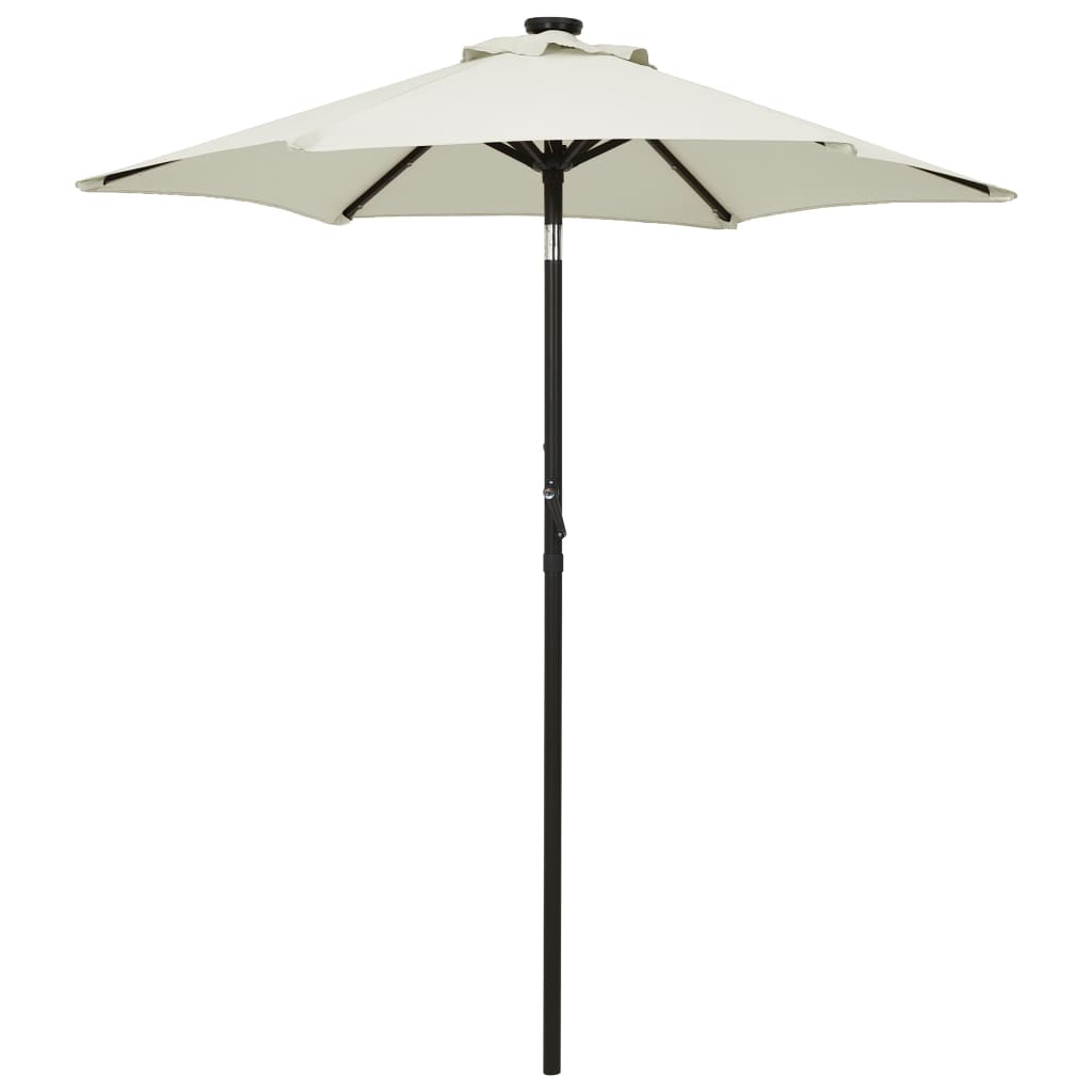 Umbrelă de soare cu lumini LED, nisipiu, 200x211 cm, aluminiu