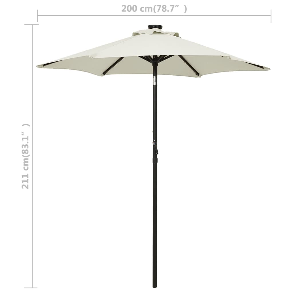 Umbrelă de soare cu lumini LED, nisipiu, 200x211 cm, aluminiu