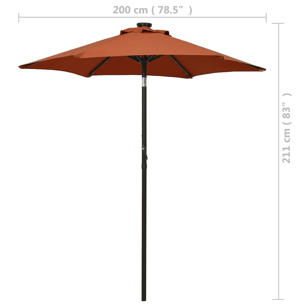 Umbrelă de soare cu lumini LED, cărămiziu, 200x211 cm, aluminiu