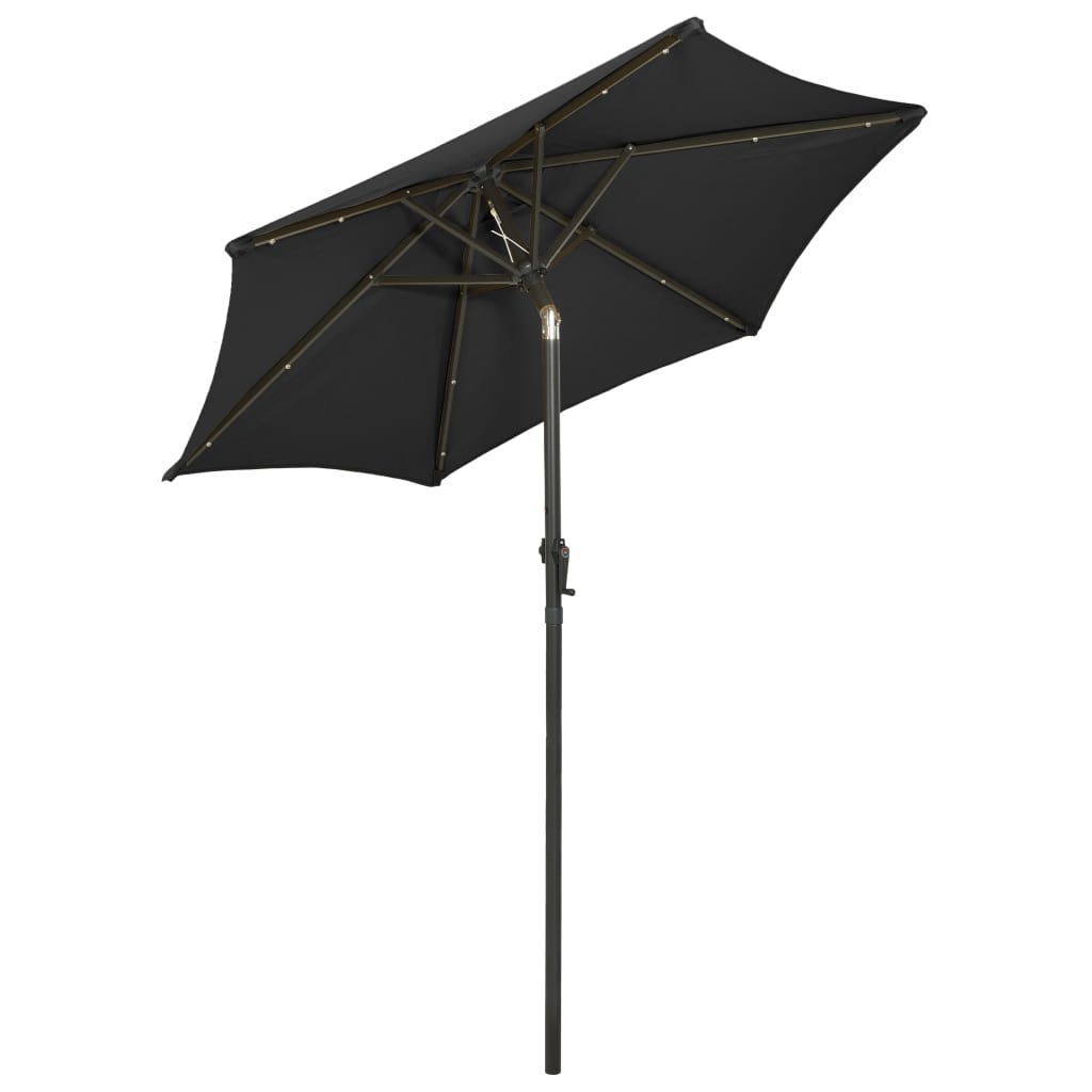 Umbrelă de soare cu lumini LED, negru, 200x211 cm, aluminiu