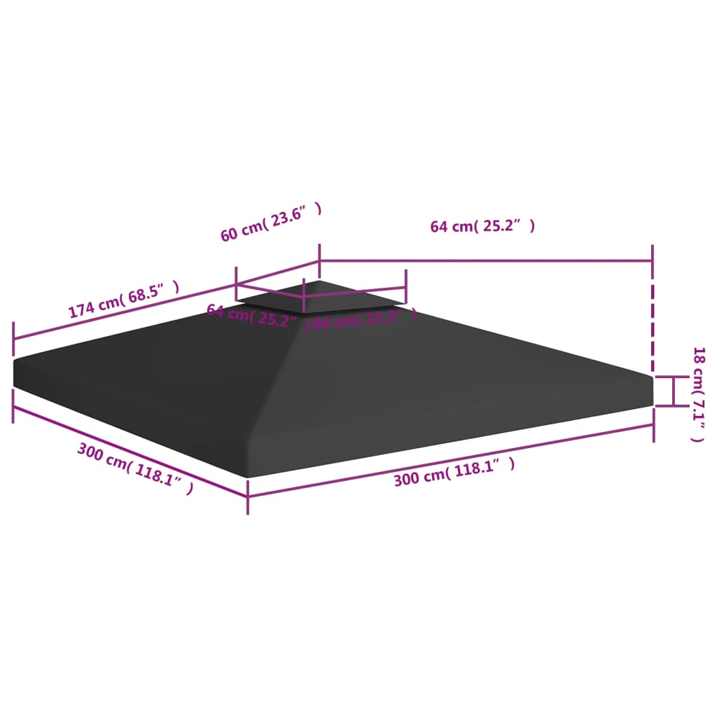 Acoperiș de pavilion, 2 niveluri, negru, 3x3 m, 310 g/m²