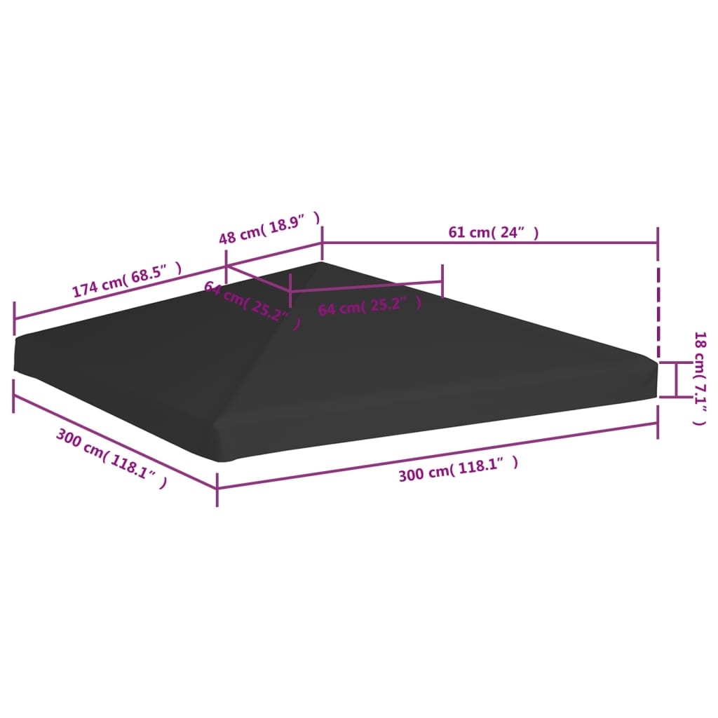 Acoperiș de pavilion, negru, 3 x 3 m, 270 g/m²