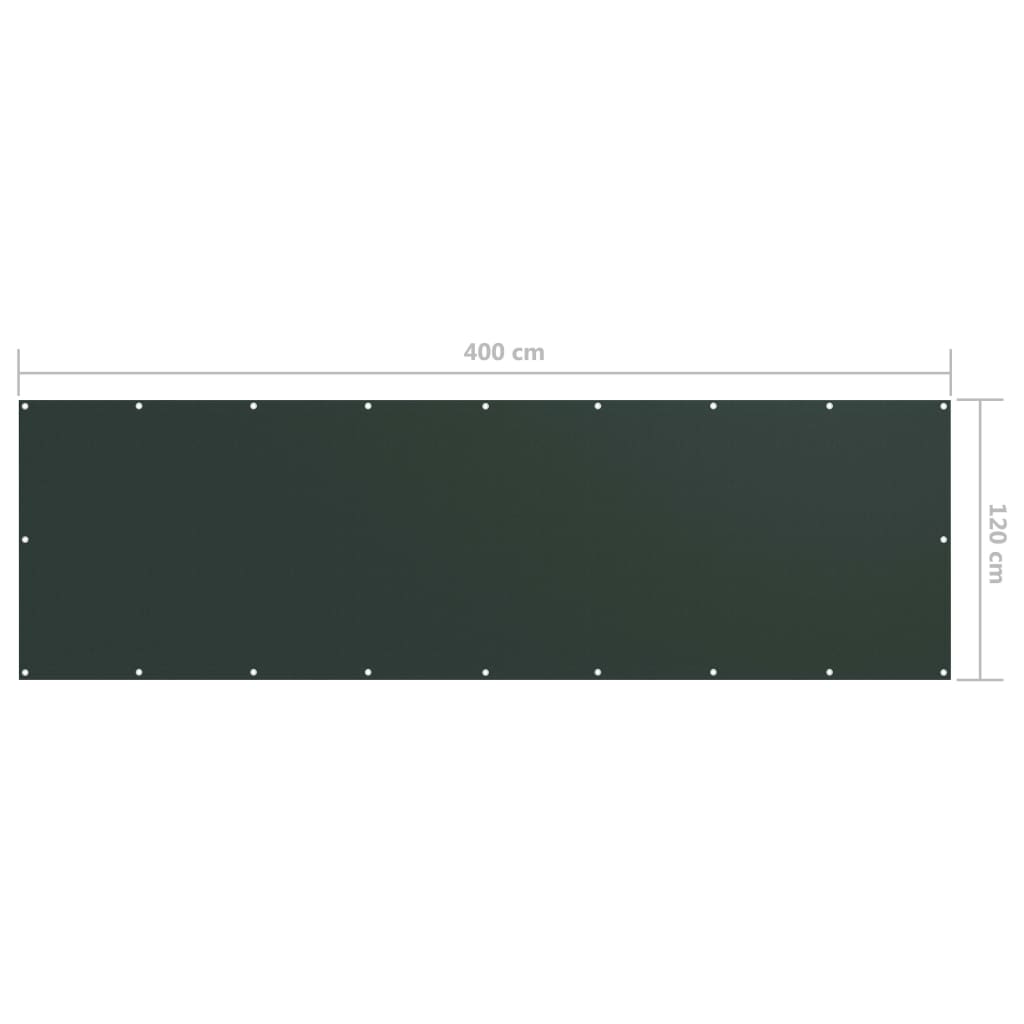 Paravan de balcon, verde închis, 120 x 400 cm, țesătură oxford
