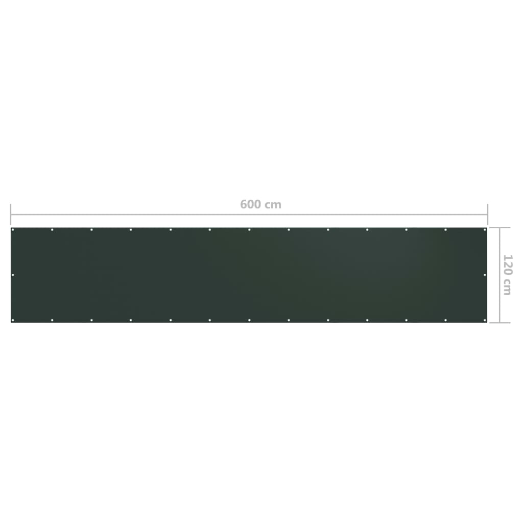 Paravan de balcon, verde închis, 120x600 cm, țesătură oxford