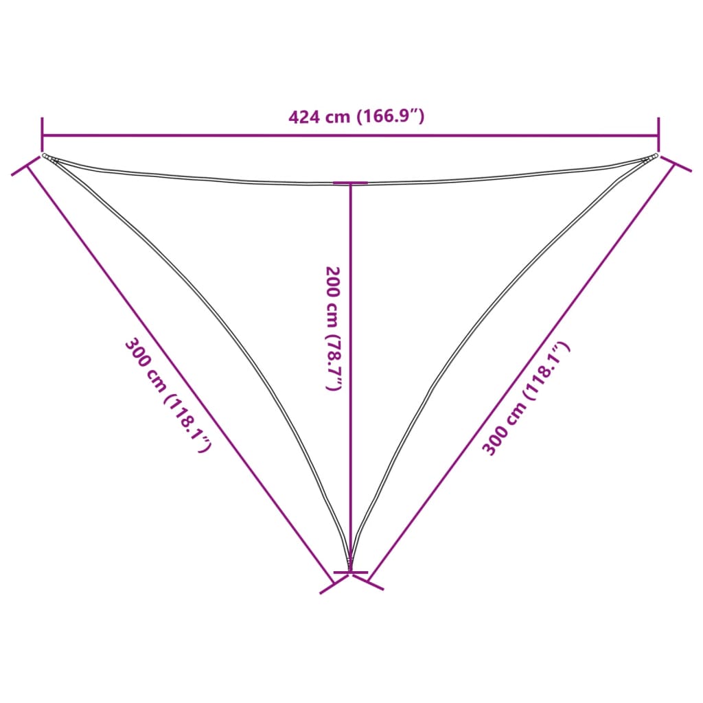 Parasolar, crem, 3x3x4,24 m, țesătură oxford, triunghiular