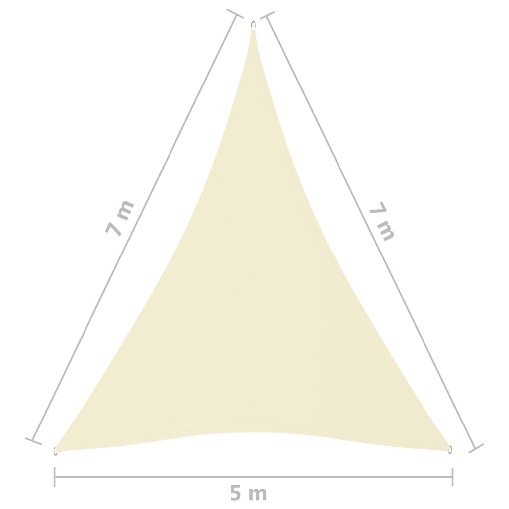 Pânză parasolar crem 5x7x7 m, țesătură oxford, triunghiular