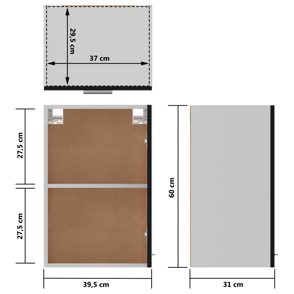 Dulap suspendat, negru, 39,5 x 31 x 60 cm, lemn prelucrat