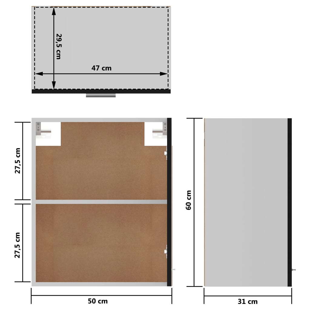 Dulap suspendat, negru, 50 x 31 x 60 cm, PAL