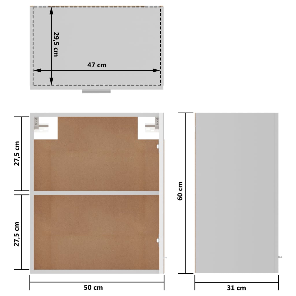 Dulap suspendat alb extralucios 50 x 31 x 60 cm lemn prelucrat