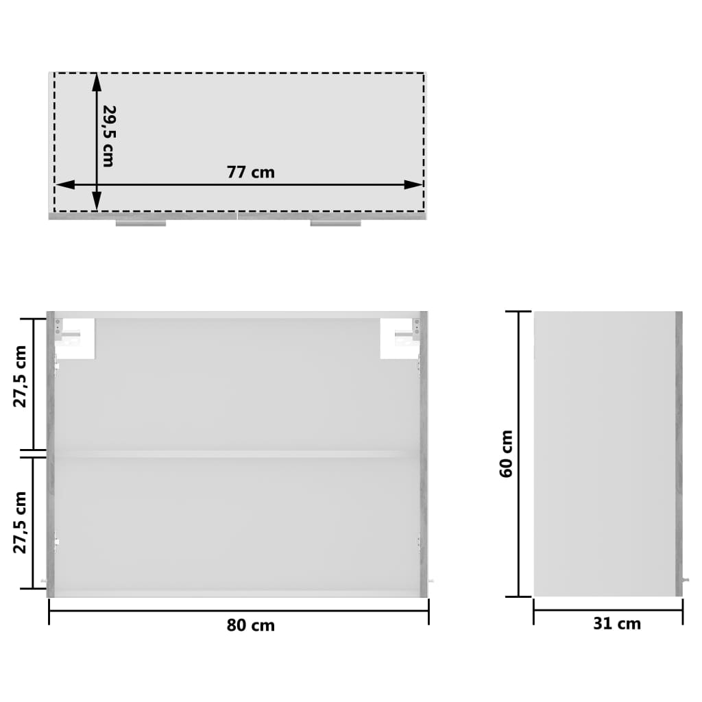 Dulap din sticlă suspendat gri beton 80x31x60 cm lemn prelucrat