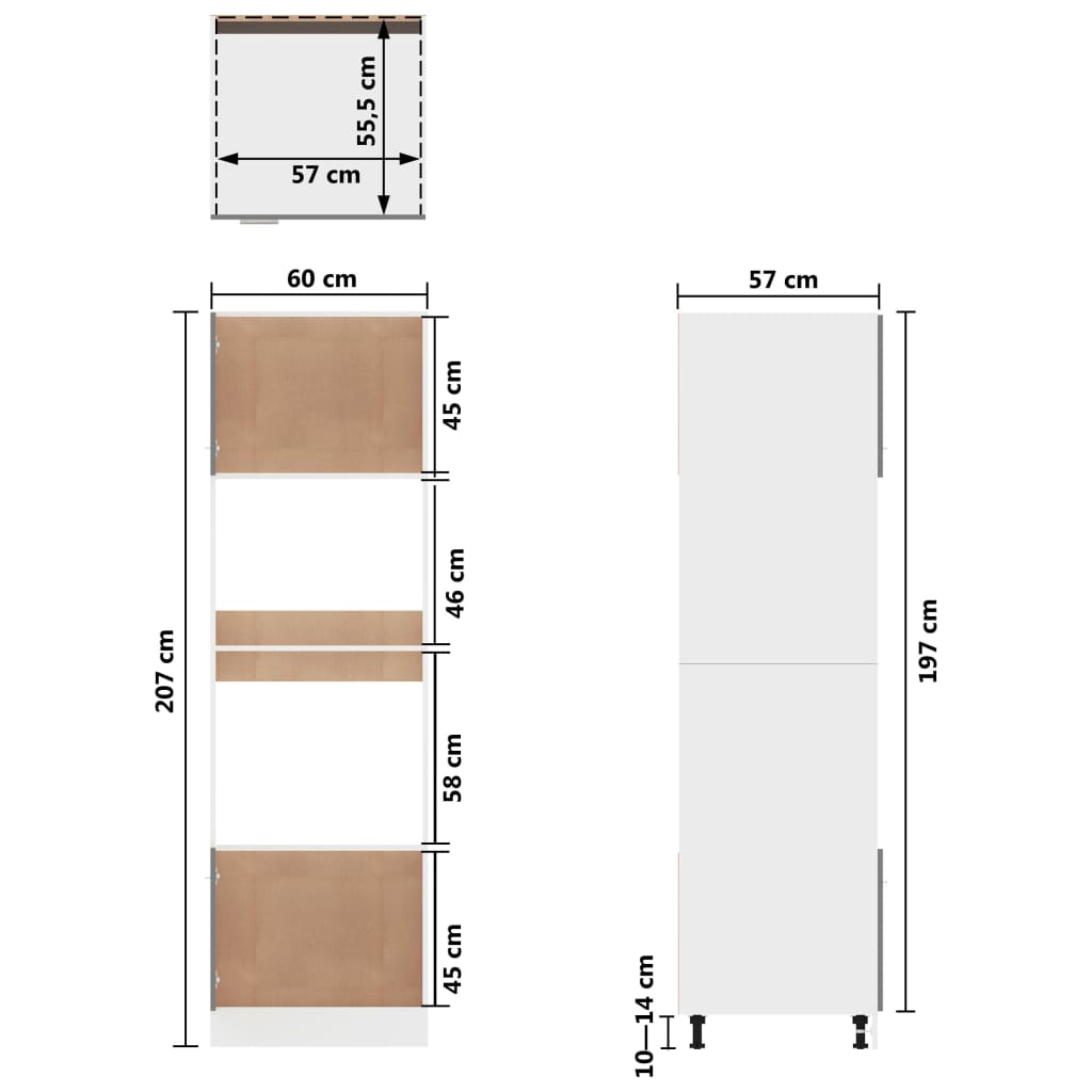 Dulap cuptor microunde, alb, 60 x 57 x 207 cm, PAL