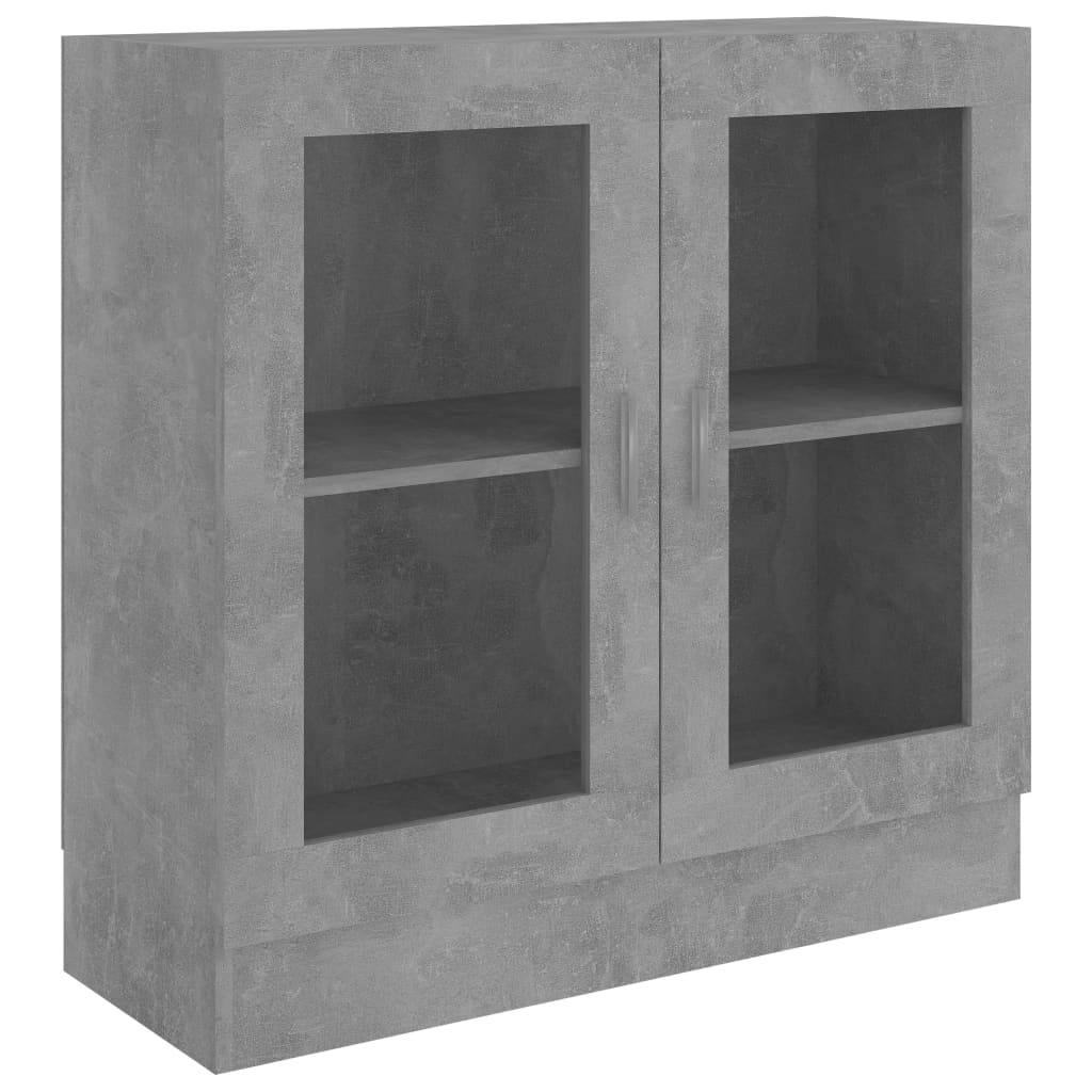 Dulap cu vitrină, gri beton, 82,5x30,5x80 cm, lemn prelucrat