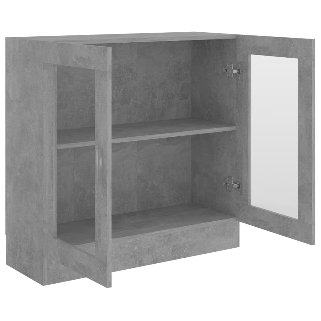 Dulap cu vitrină, gri beton, 82,5x30,5x80 cm, lemn prelucrat