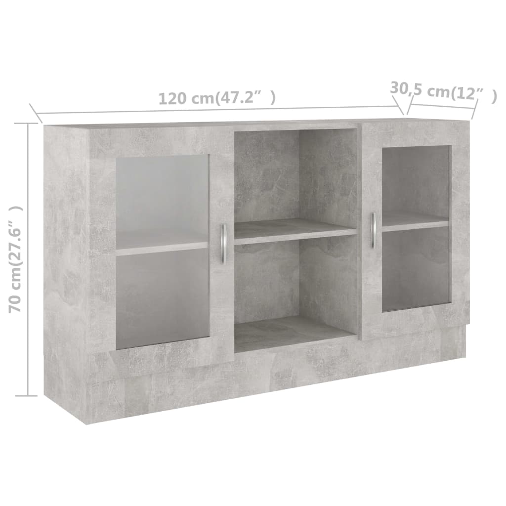 Dulap cu vitrină, gri beton, 120x30,5x70 cm, lemn prelucrat