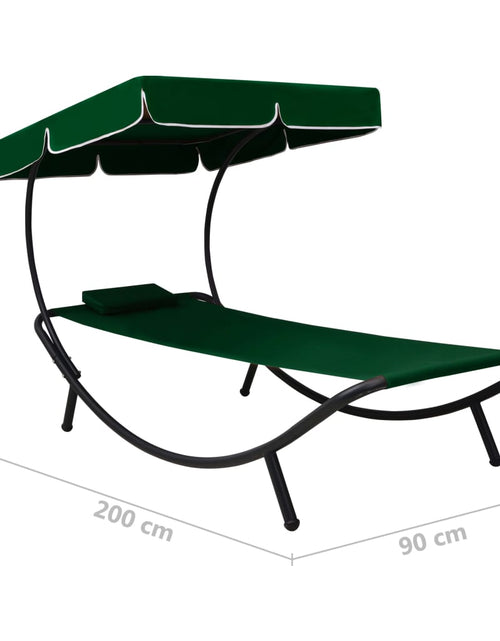 Загрузите изображение в средство просмотра галереи, Pat șezlong de exterior cu baldachin și pernă, verde
