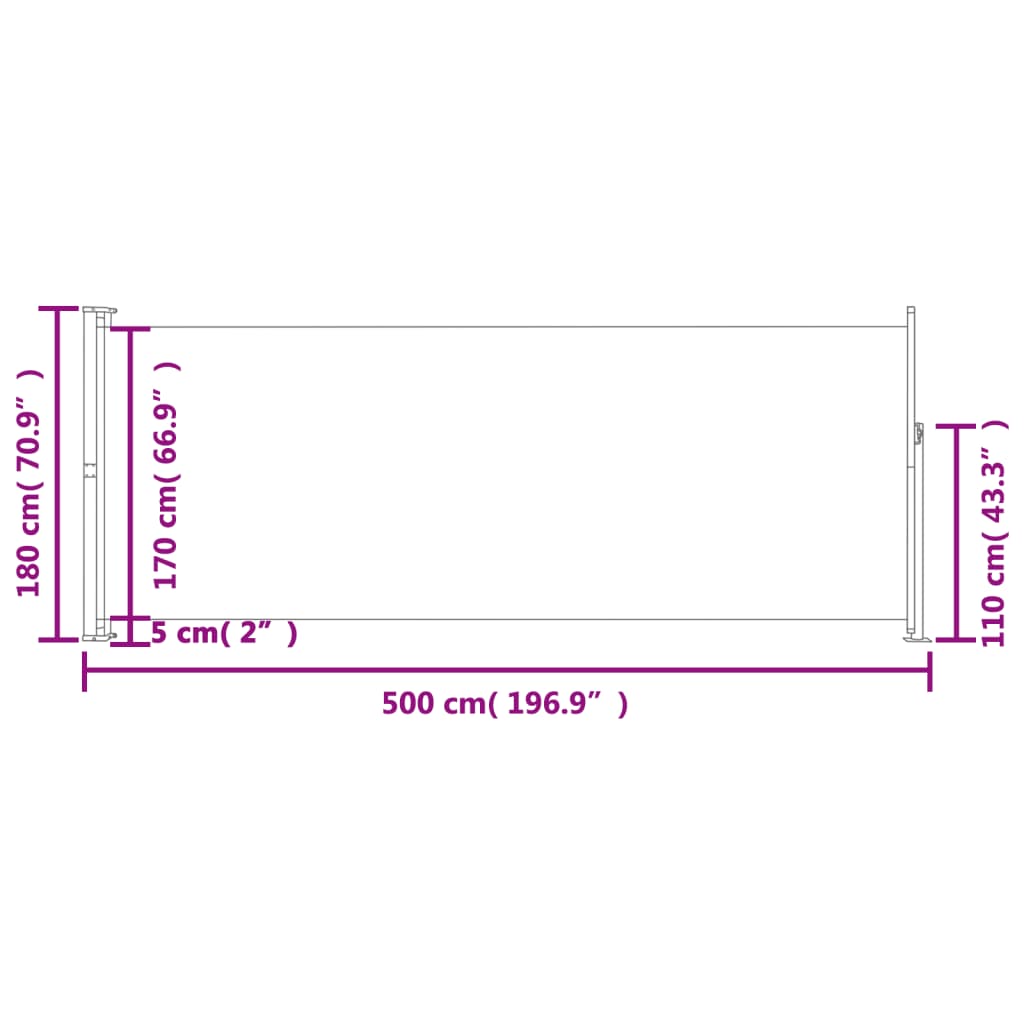 Copertină laterală retractabilă de terasă, gri, 180x500 cm