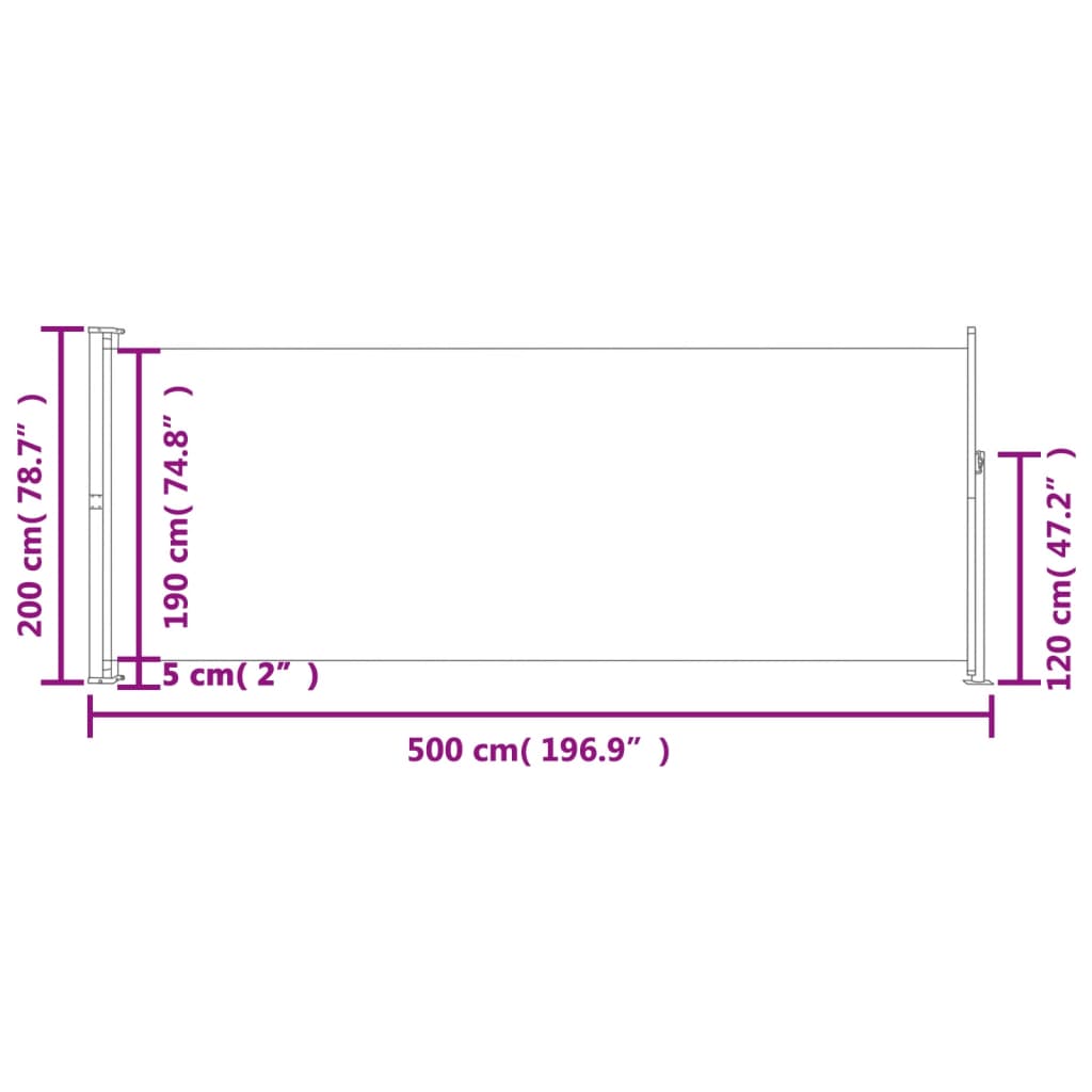 Copertină laterală retractabilă de terasă, gri, 200x500 cm