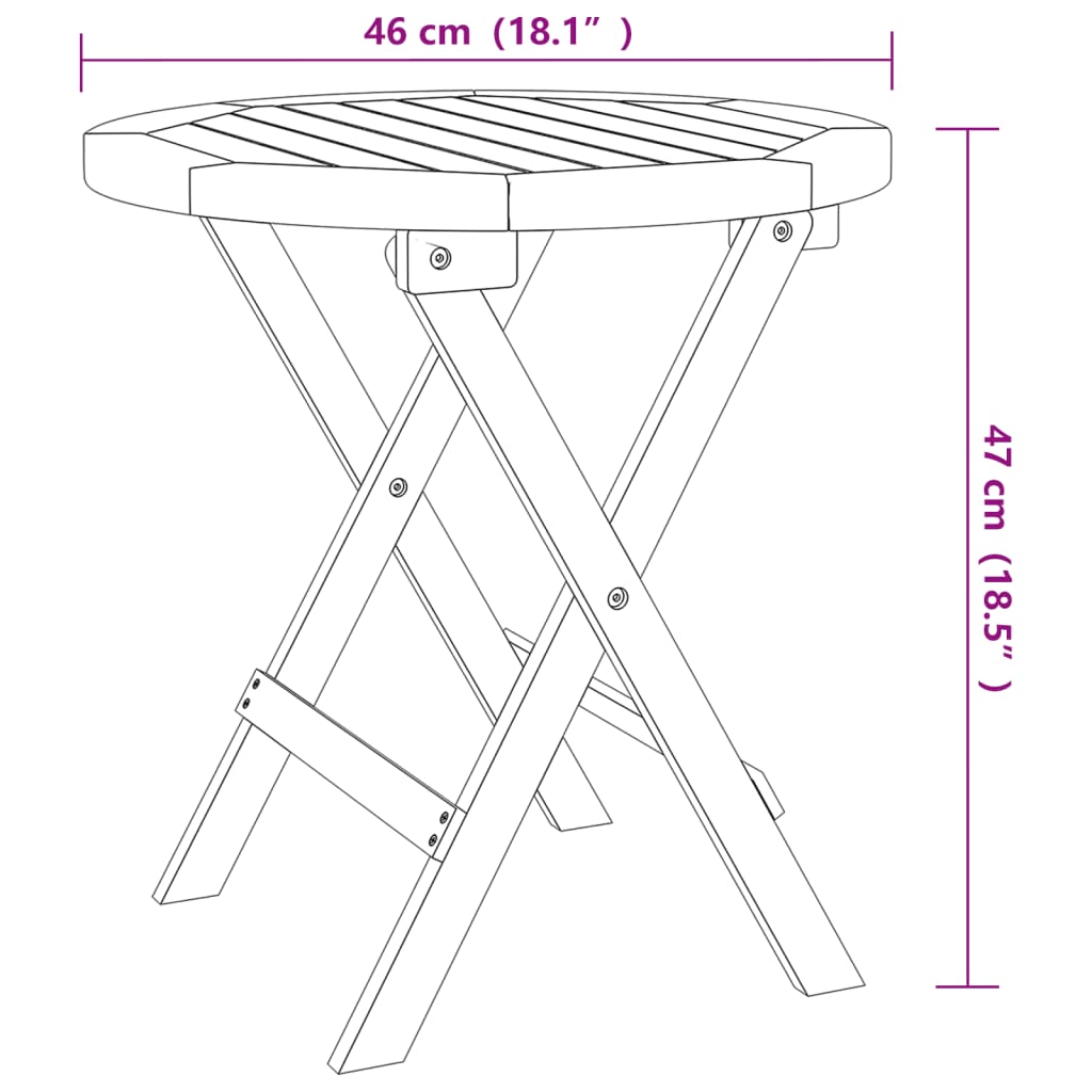 Masă de grădină pliabilă, alb, Ø 46 cm, lemn masiv de acacia