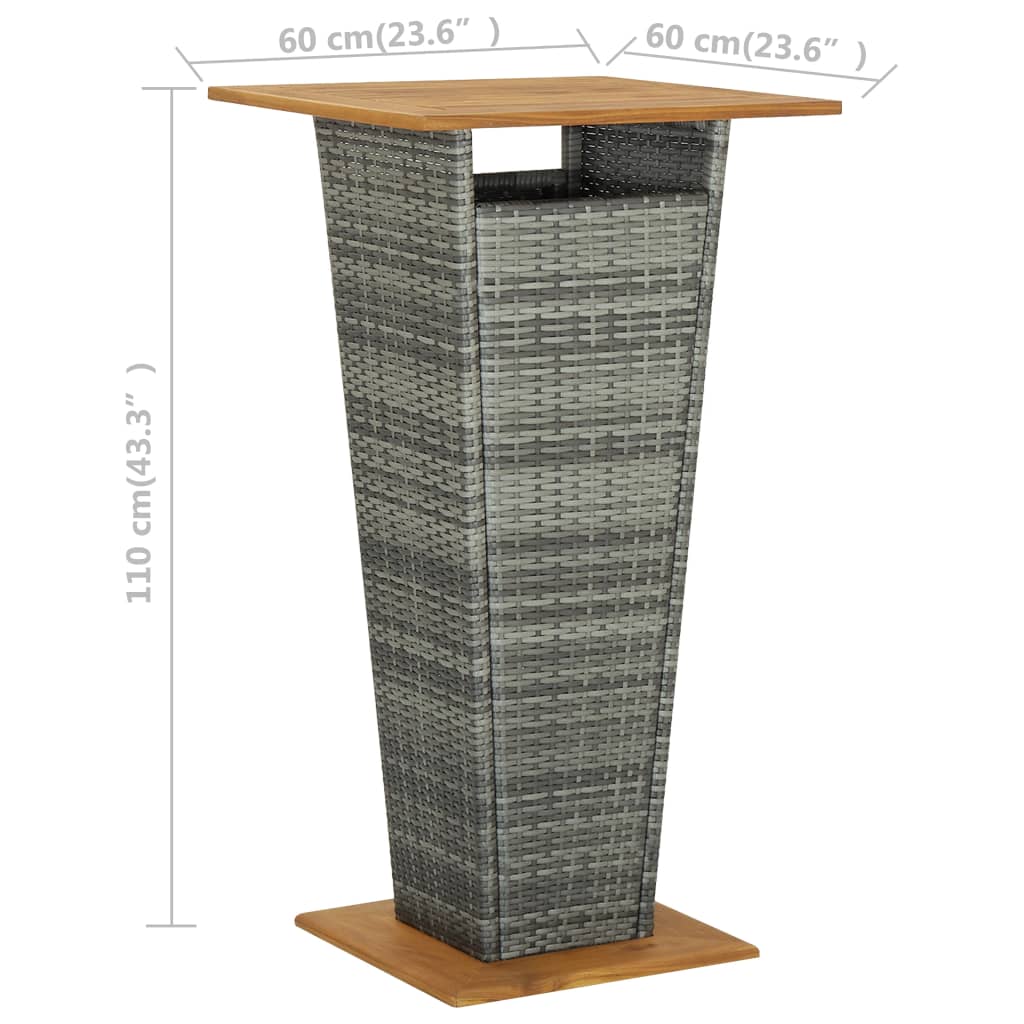 Masă de bar, gri, 60x60x110 cm, poliratan și lemn masiv acacia