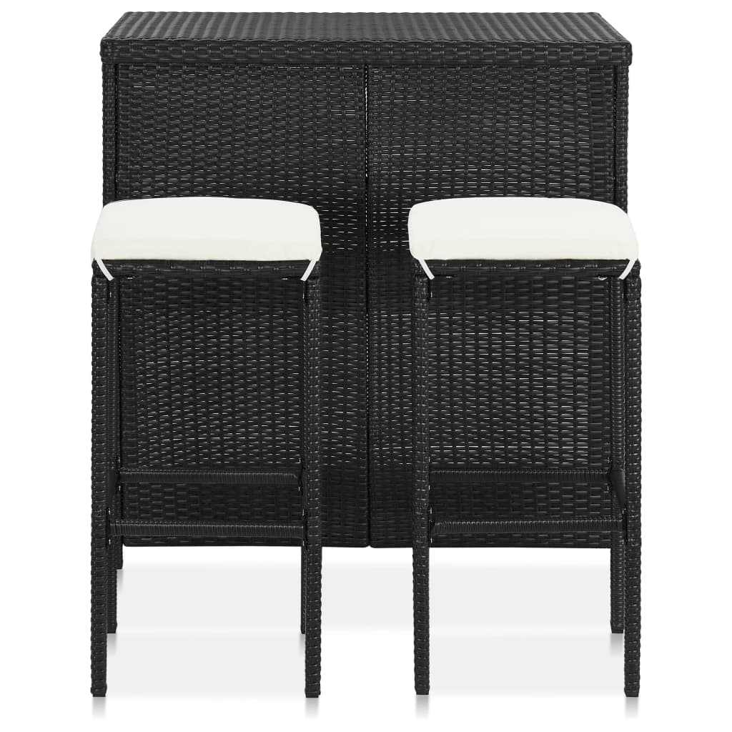 Set mobilier de bar, 3 piese, negru, poliratan