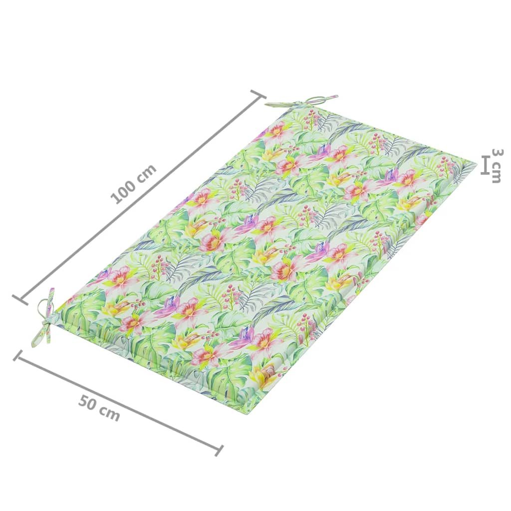 Pernă bancă de grădină model frunze, 100x50x3 cm, textil oxford