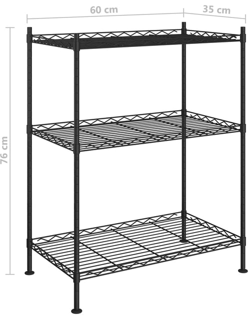 Загрузите изображение в средство просмотра галереи, Raft de depozitare, 3 niveluri, negru, 60 x 35 x 76 cm, 150 kg

