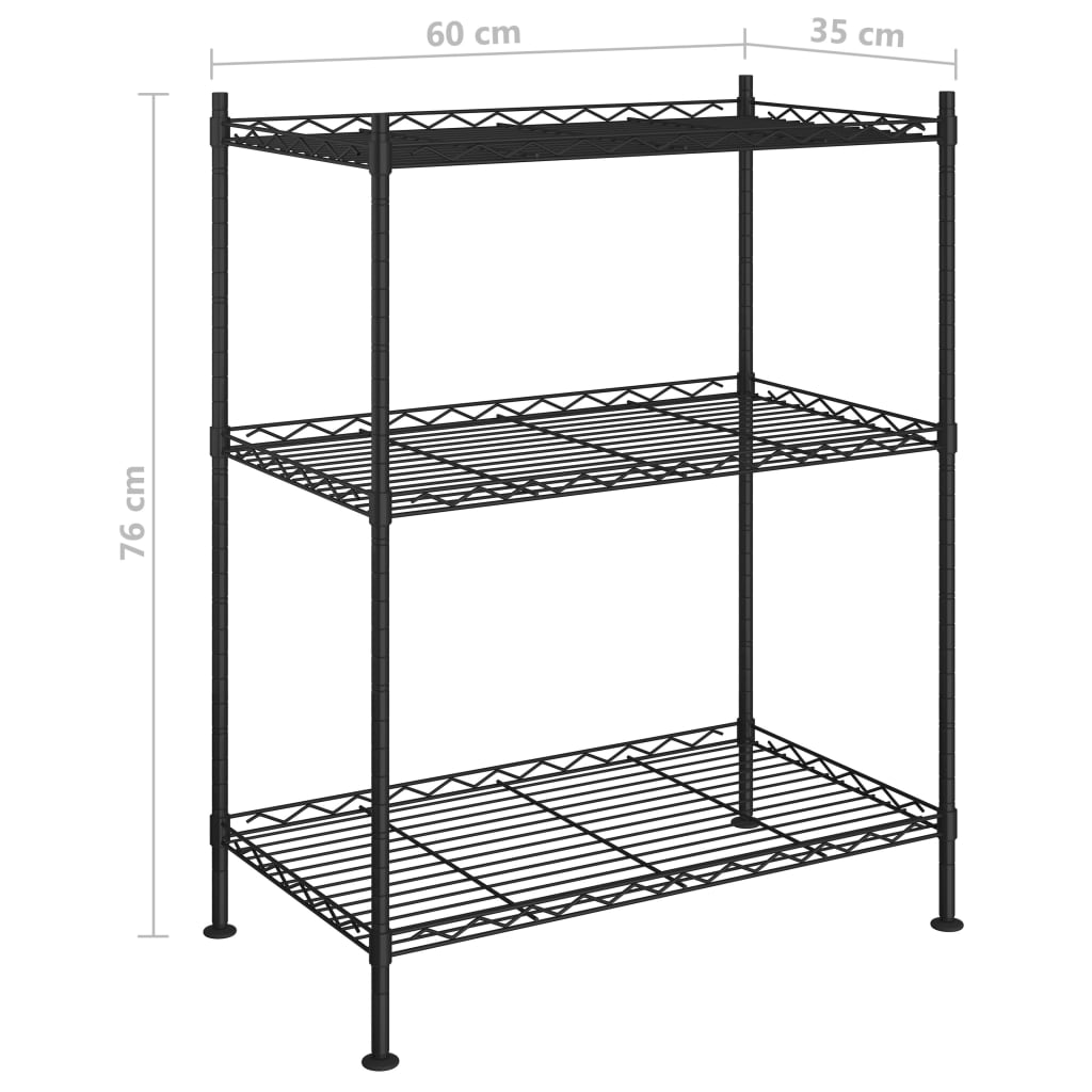 Raft de depozitare, 3 niveluri, negru, 60 x 35 x 76 cm, 150 kg