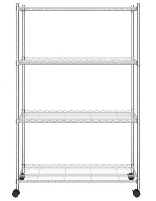 Încărcați imaginea în vizualizatorul Galerie, Raft depozitare cu roți, 4 niveluri, 90x35x142 cm, crom, 200 kg
