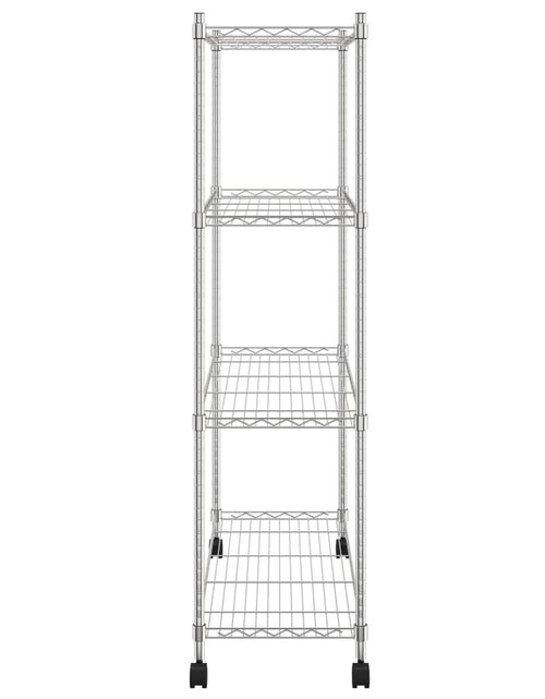 Încărcați imaginea în vizualizatorul Galerie, Raft depozitare cu roți, 4 niveluri, 90x35x142 cm, crom, 200 kg
