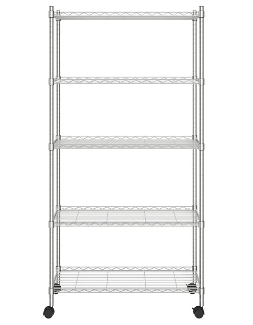 Загрузите изображение в средство просмотра галереи, Raft depozitare cu roți, 5 niveluri, 75x35x155 cm, crom, 250 kg
