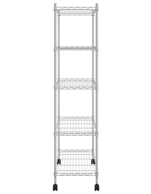 Загрузите изображение в средство просмотра галереи, Raft depozitare cu roți, 5 niveluri, 75x35x155 cm, crom, 250 kg
