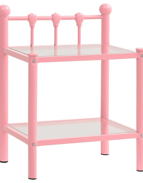 Încărcați imaginea în vizualizatorul Galerie, Noptieră, roz și transparent, 45x34,5x60,5 cm, metal și sticlă
