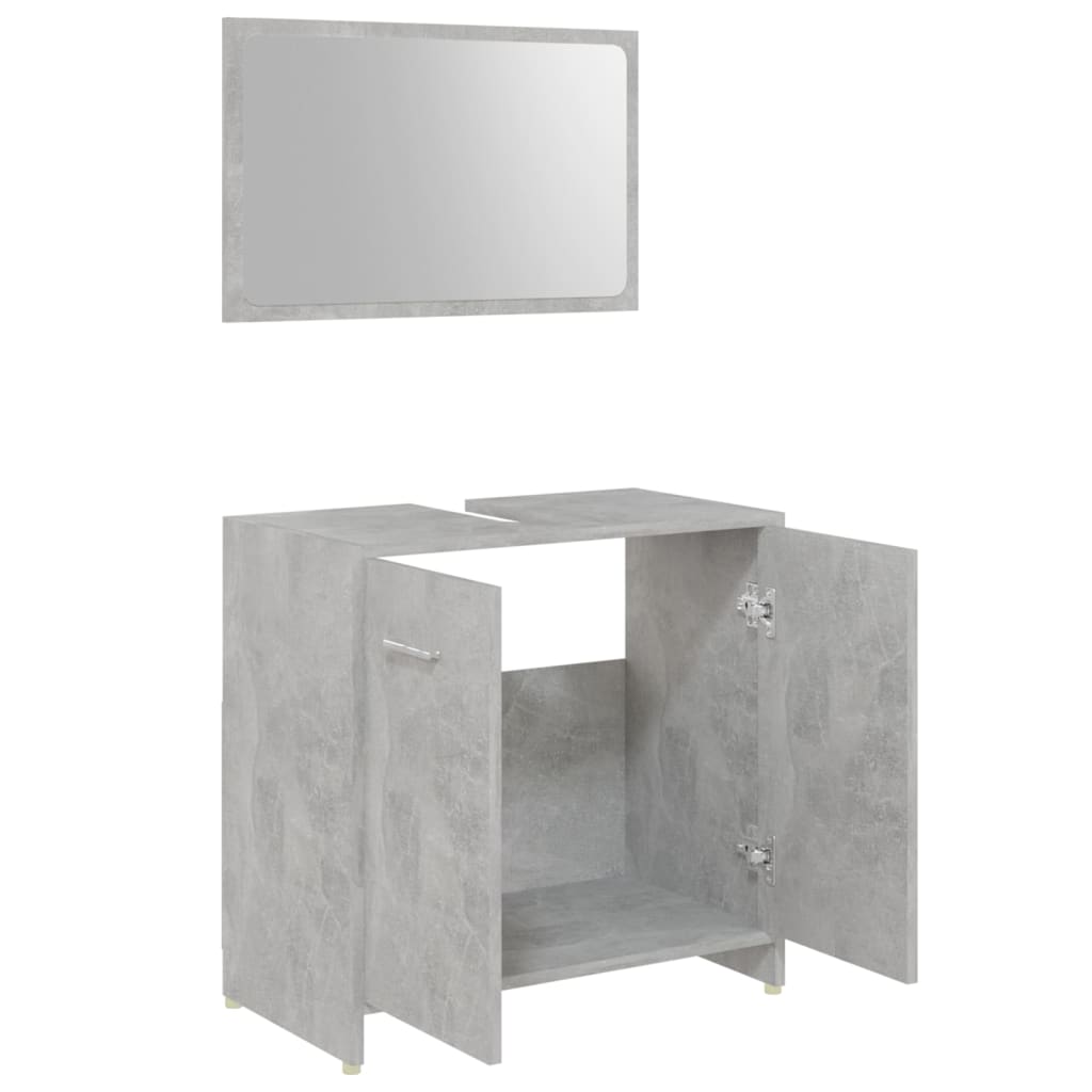Set mobilier baie, 4 piece, gri beton, lemn prelucrat
